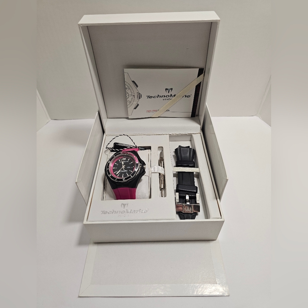 Technomarine Pink and Black Dive Watch with Extra Strap